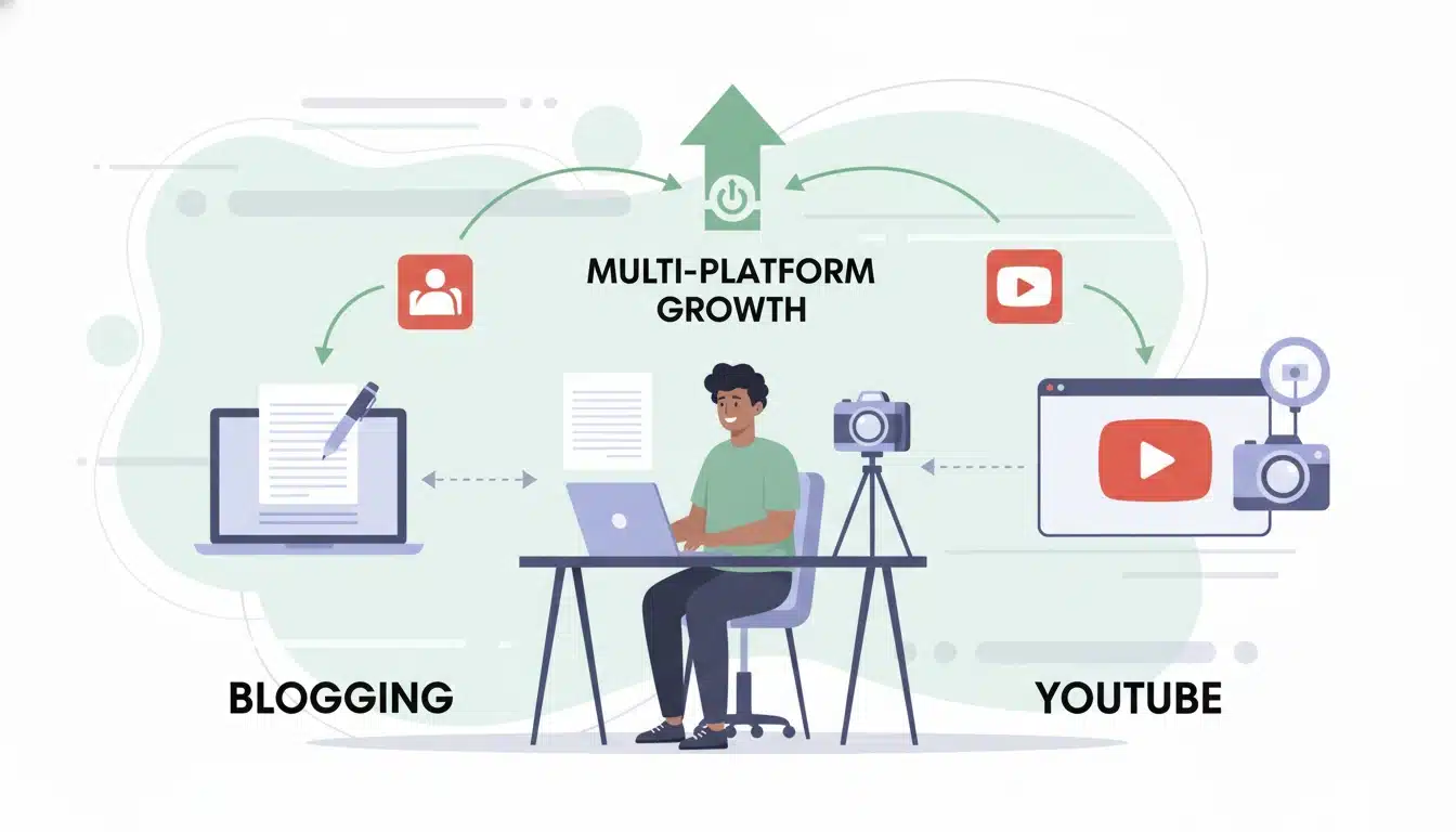 Using blogging and YouTube together showing content repurposing and multi platform growth strategy