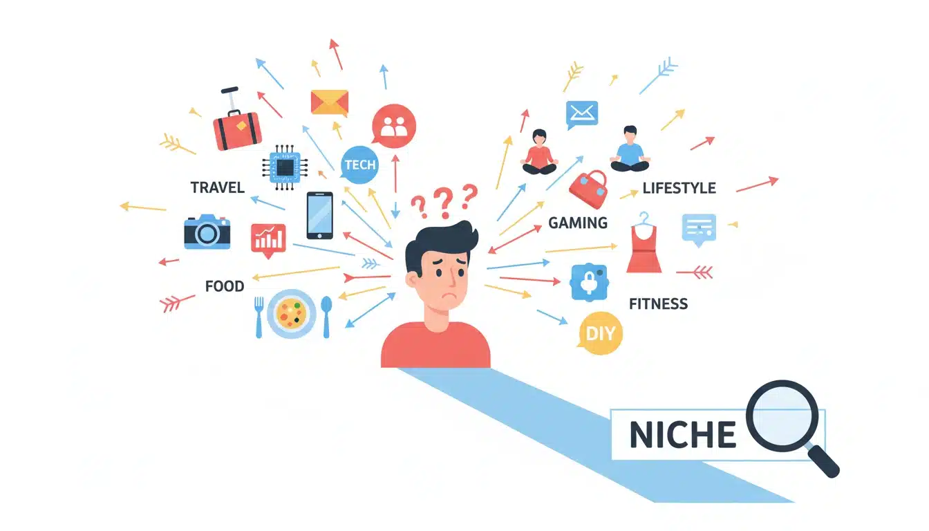 Choosing a niche for blogging channel beginners showing focused content idea selection