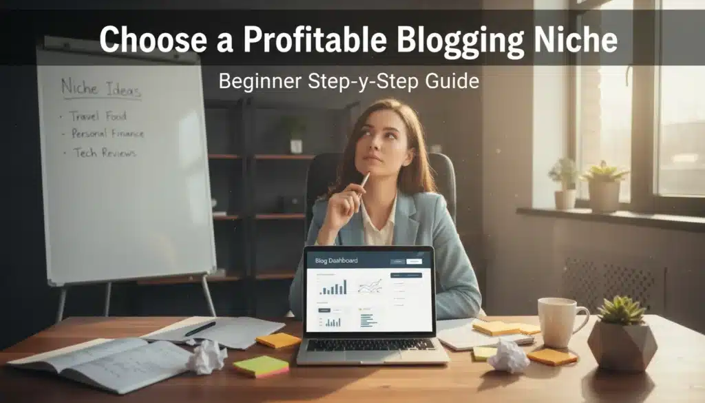 How to choose a profitable niche for blogging showing beginner planning blog ideas and selecting niche for success