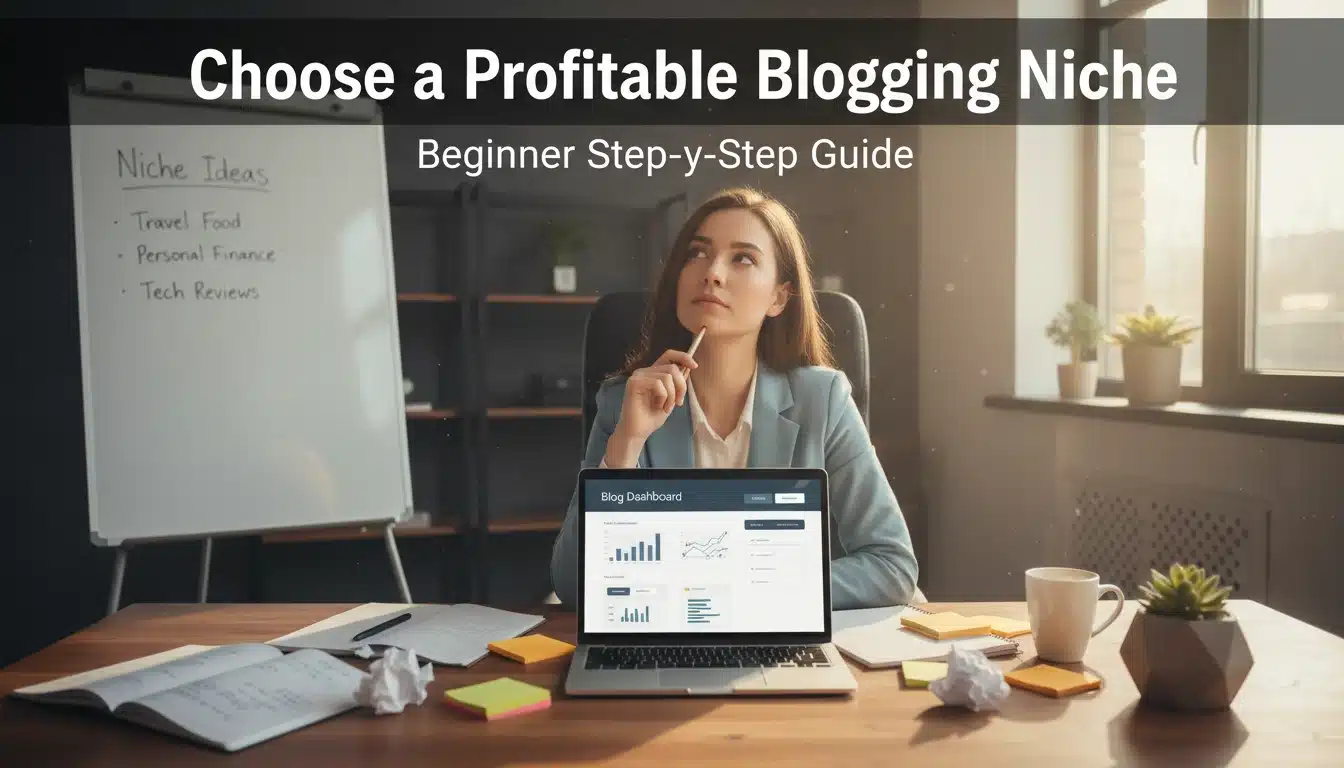 How to choose a profitable niche for blogging showing beginner planning blog ideas and selecting niche for success