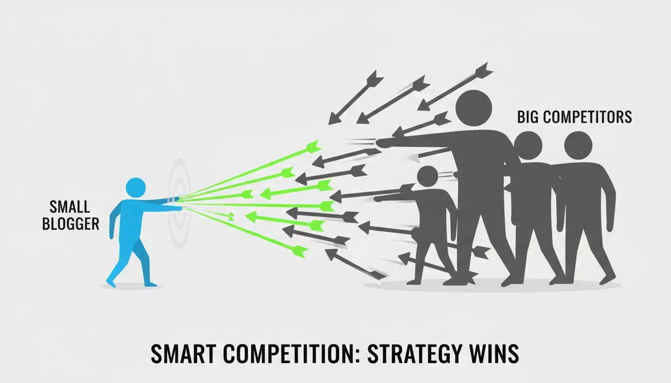 Finding low competition blogging niche showing smart strategy for beginners to rank on Google