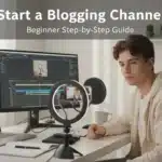 How to start a blogging channel for beginners showing content creator recording video with simple home setup