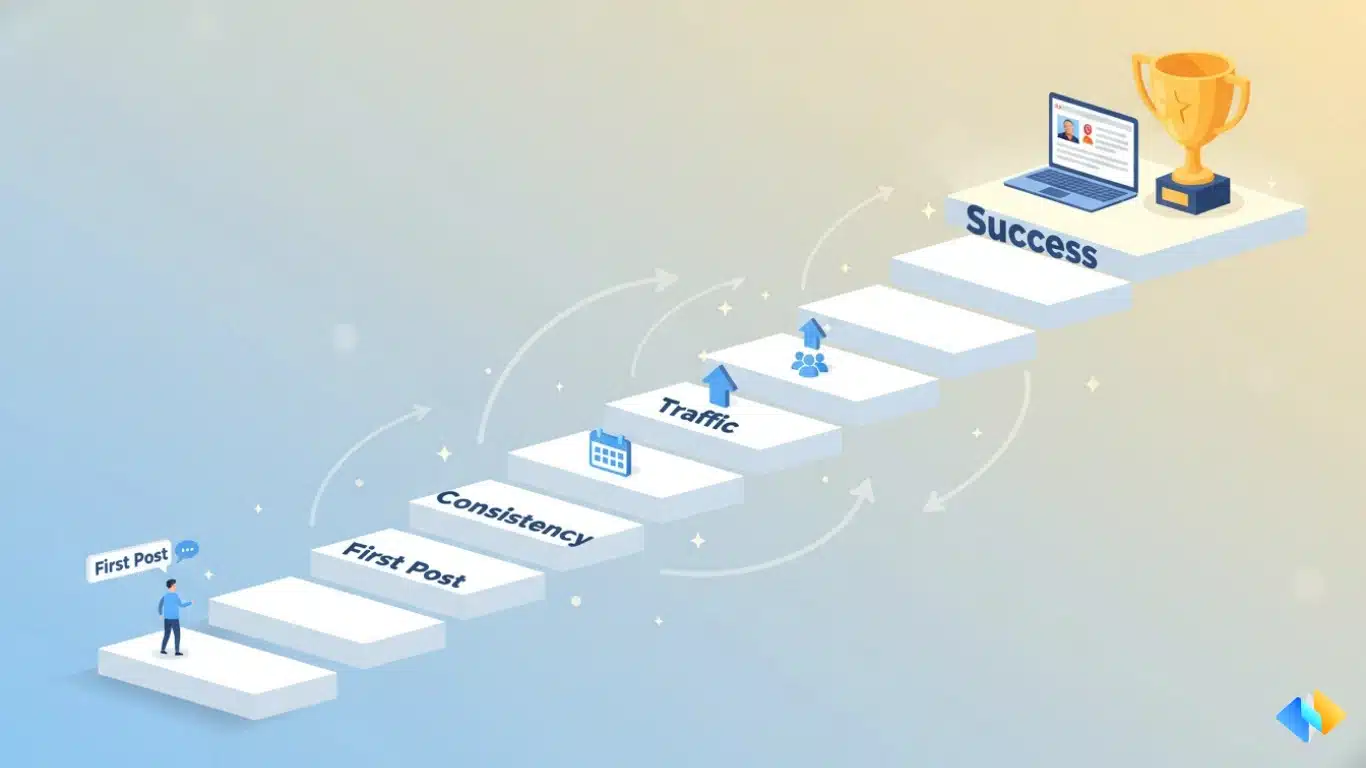 Technical blogging growth journey showing consistency traffic increase and success path for developers