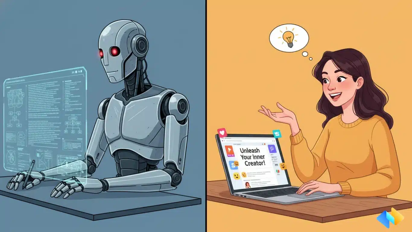 Difference between human and AI writing style in technical blogging showing engaging vs boring content