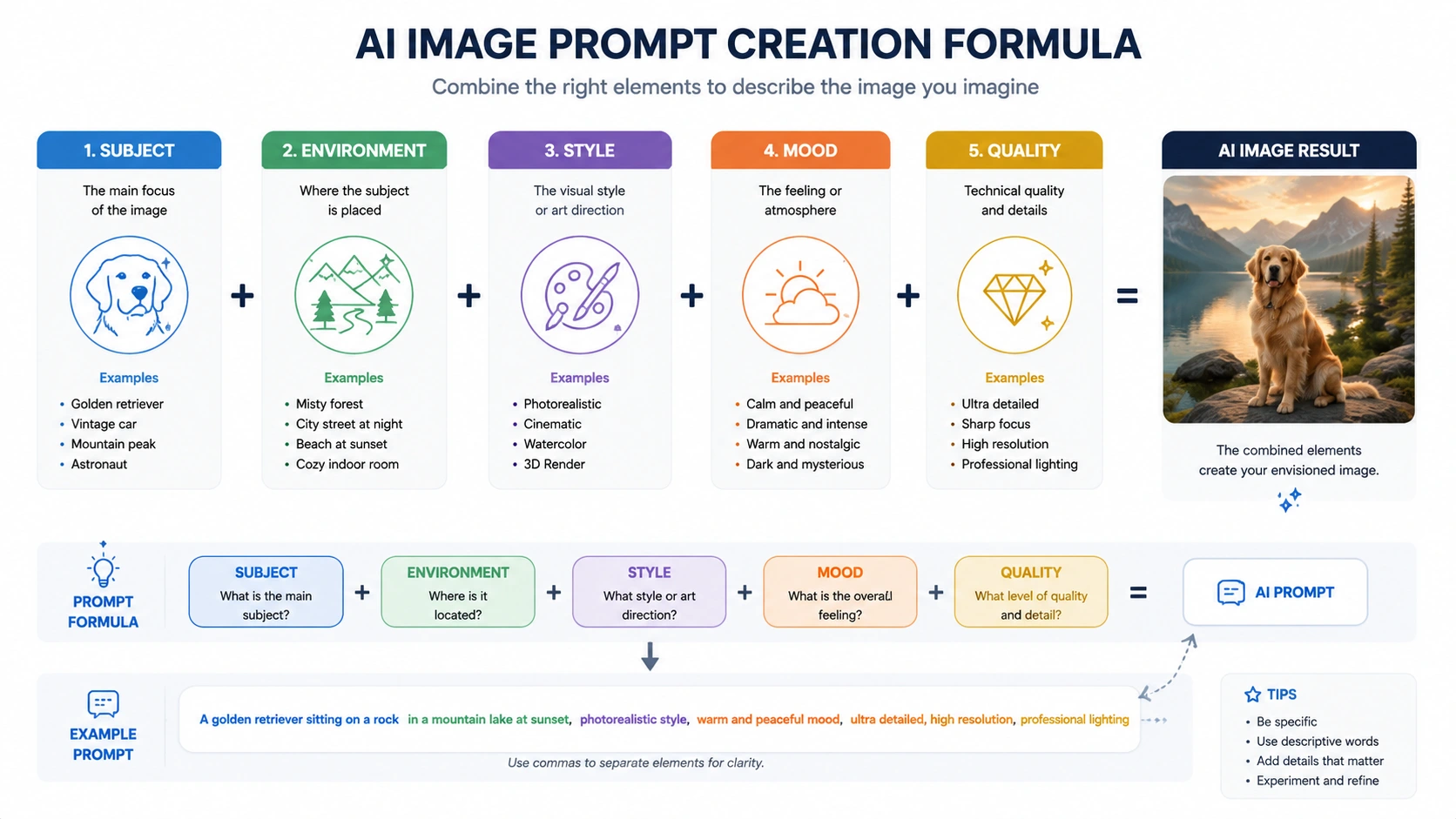 AI image prompt formula for bloggers showing structure for creating better AI-generated visuals, create Images using AI
