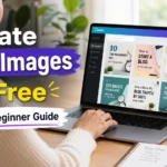 How to Create Blog Images for free using Canva showing beginner designing blog graphics on laptop