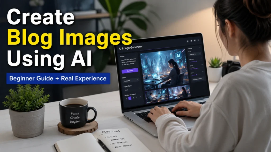 How to create blog images using AI showing blogger generating custom visuals for blog content