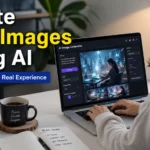How to create blog images using AI showing blogger generating custom visuals for blog content