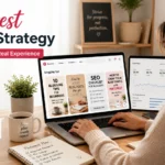 Pinterest Traffic Strategy for blogging showing blogger using Pinterest to grow website traffic and blog visitors